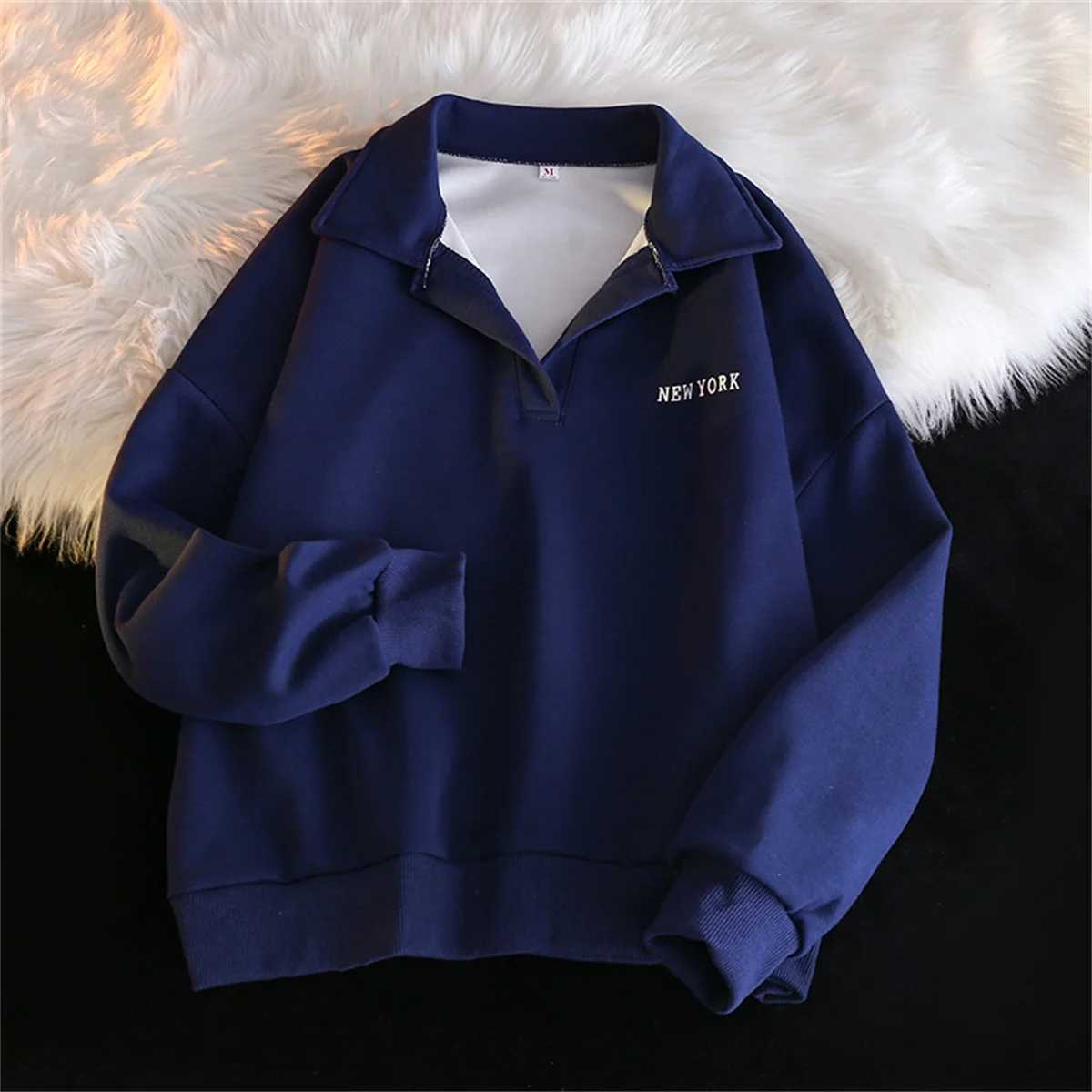 Fashion Vintage Neck Hoodies Women 2025 Autumn Winter New Long SLeeve Pullover Tops Chic Korean Streetwear Casual Loose Top Z250719