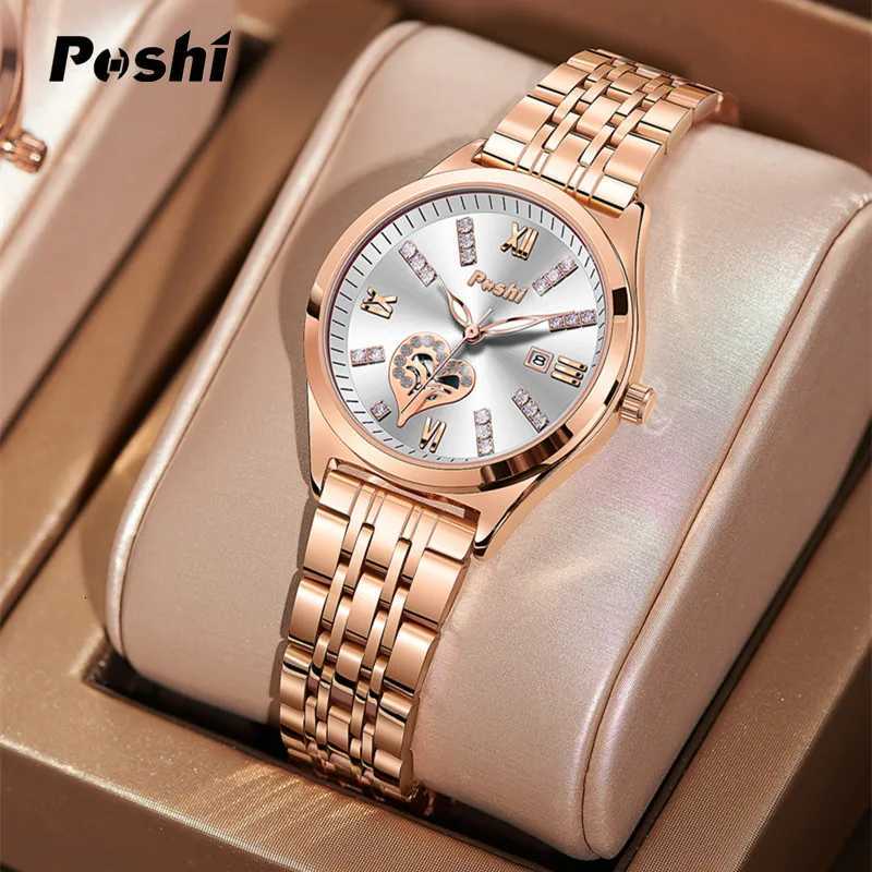 Poshi Top Brand Quartz Watches Stainless Steel Womens Watch With Date Ladies Fashion Dress Wristwatch Clock Relogio Feminino W250718