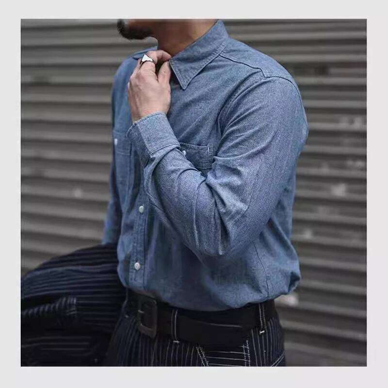 Non_Stock_50S Classic Double Patch Pocket Youth Long-Sleeved Work Shirt