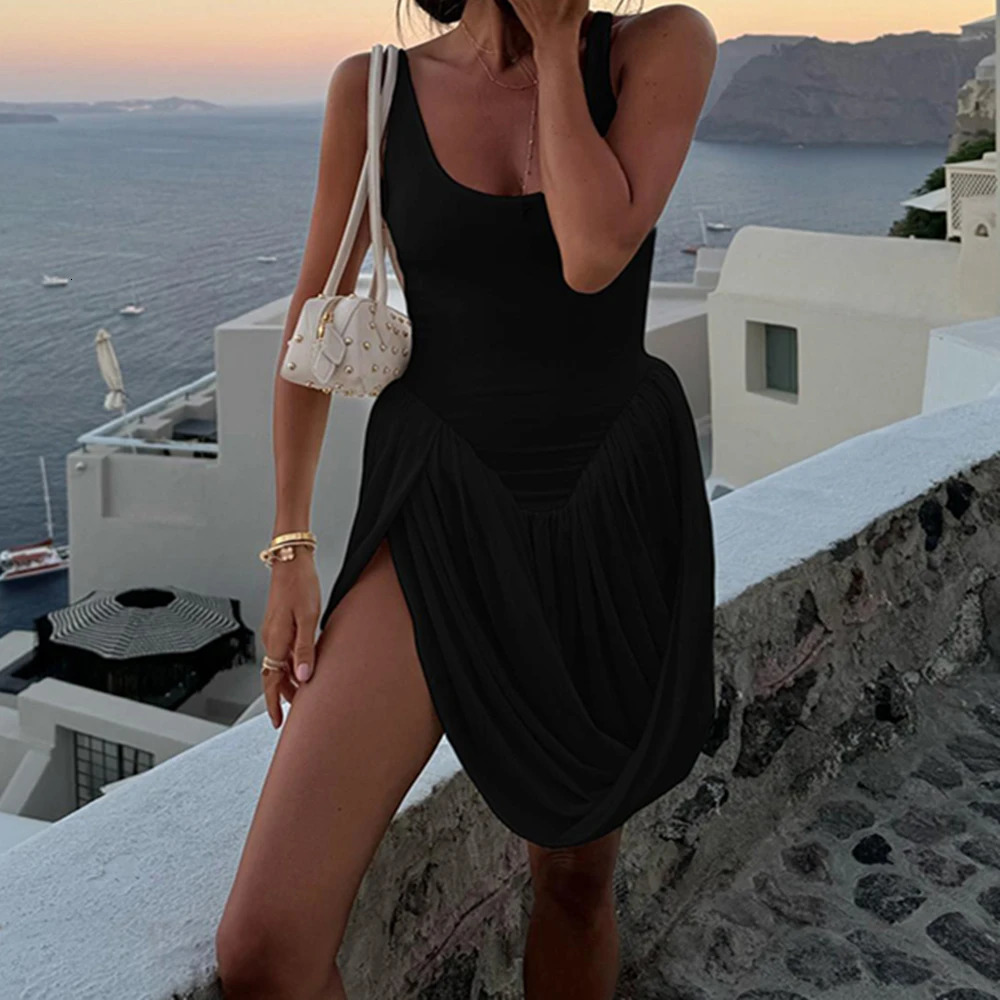 BKLD Autumn Sleeveless Sexy Female Mini Backless Dresses Slim Night Club Party Elegant Womens Folds Dress Bodycon Vestidos 250715