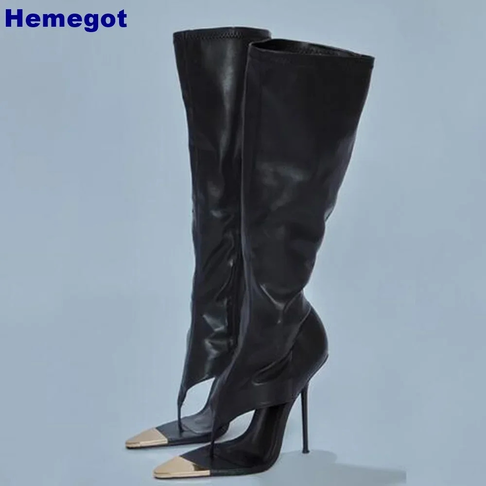 Sexy Womens Clip-Toe Catwalk Boots 2024 Summer Party Black Zipper Model Stage Boots Street Fashion Stilettos Mid-Calf Boot 250714