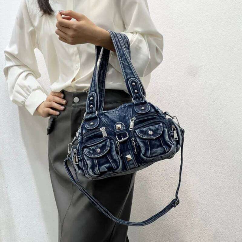 New Denim Armpit Crossbody Retro High-quality Motorcycle Multi Pocket Casual Shoulder Bag