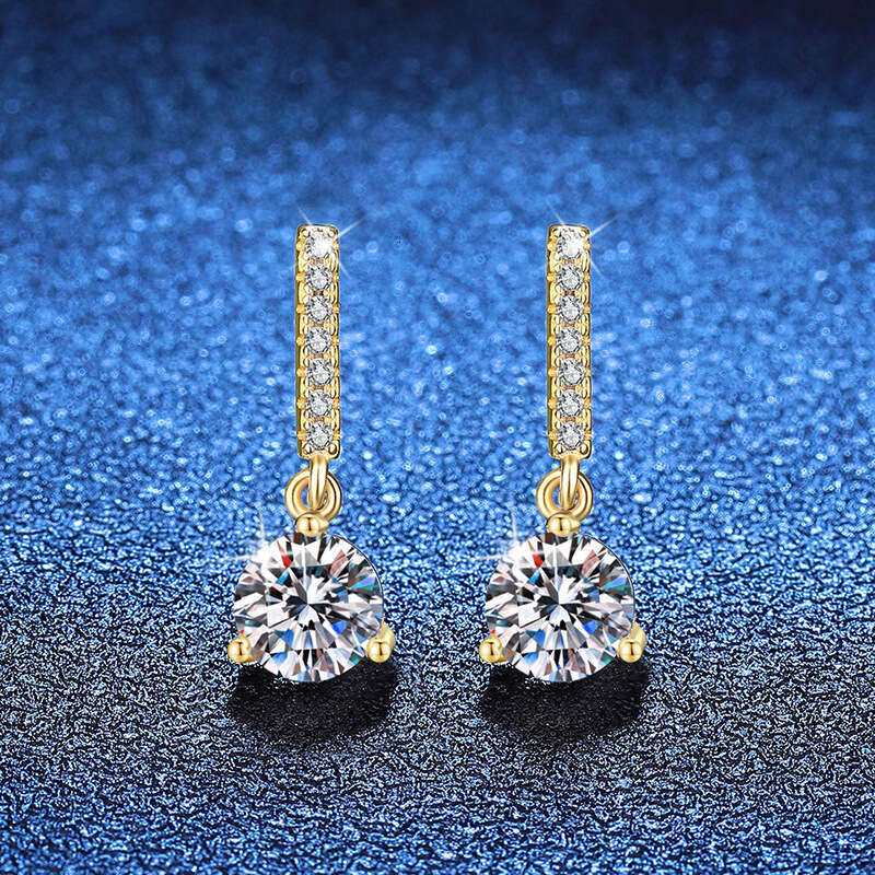 Moissanite 2 Carat S Sterling Sier for Women Tassel Three-Claw Fashion High-End Earrings 7a5