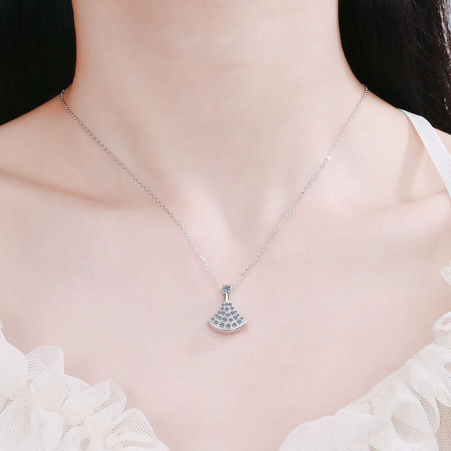 S Pure Sier Pendant Internet Celebrity Korean Style Small Dress Fan-shaped Collarbone Chain Women, Moissanite Necklace for Women b52
