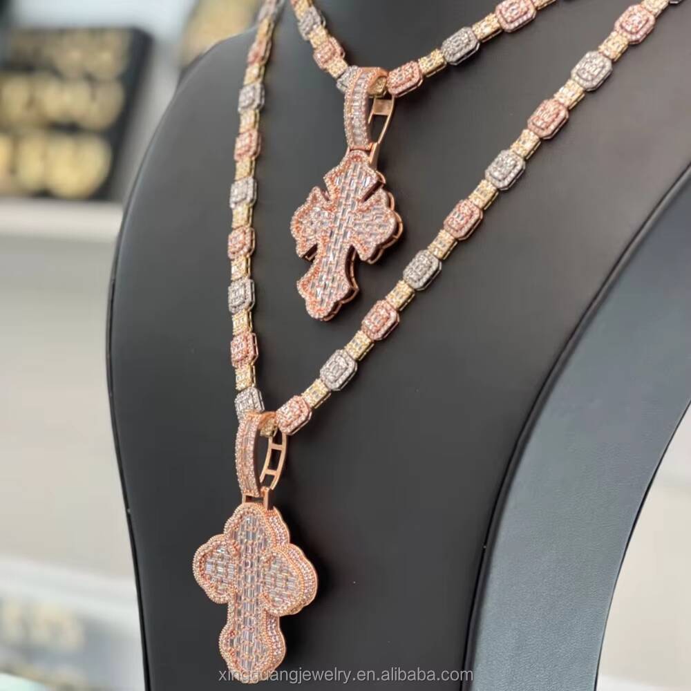Matching Popular Cross Pendant Pass Diamond test baguette Moissanite Solid Silver Pendant Custom Prayer Pendants Jewelry