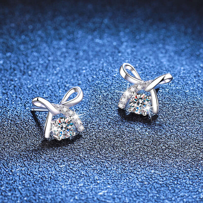 Sterling Sier Light Simple Korean Style Bowknot D Color 30 Points Moissanite Earrings 94a
