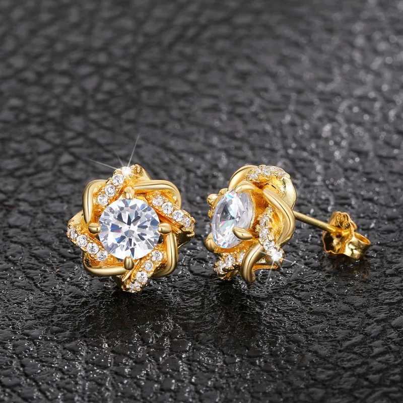 844 Dainty Gold Color Cubic Zirconia Stud Earrings for Women Fashion Contracted Design Bridal Wedding Earrings Luxury Jewelry XJ250718