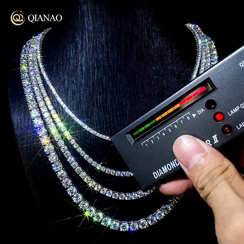 Fine Jewelry Necklace 925 Silver Iced Out Tennis Chain 3mm Gold Plated GRA Certification D Color Vvs Moissanite Diamond Necklace