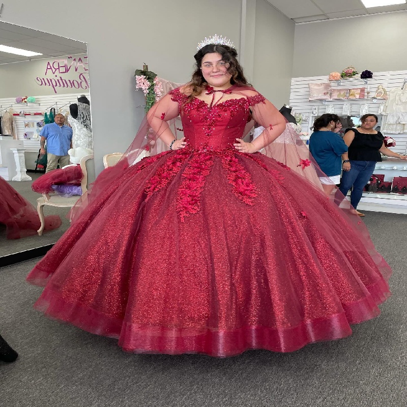 Dark Red Quinceanera Dresses With Cape Lace Beaded Ball Gown Tulle Vestidos De Xv Anos 2025 Plus Size Birthday Party Vestidos de 15 quinceanera Para S