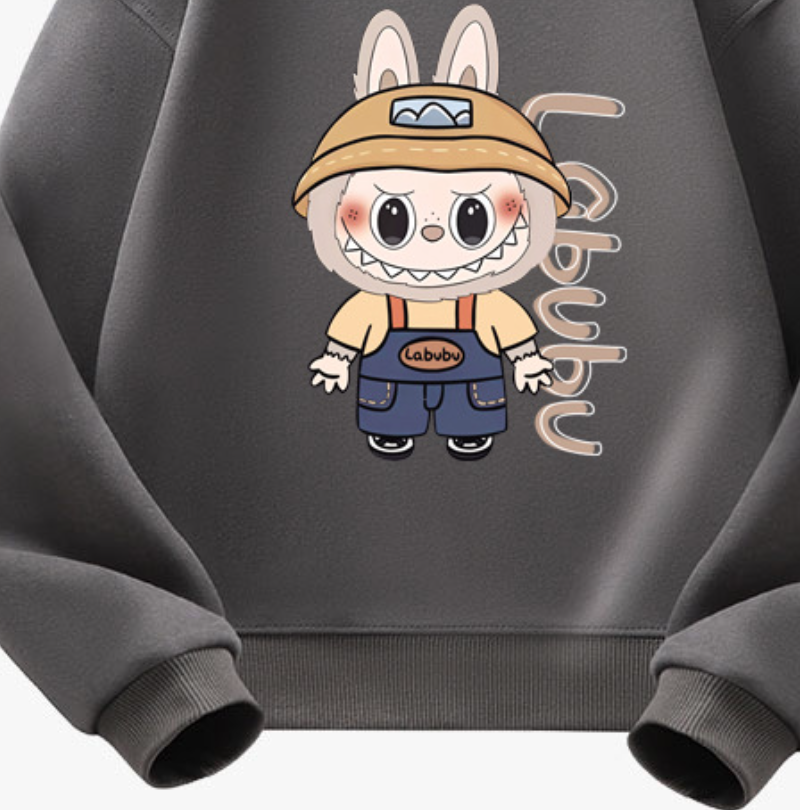 LABUBU pure cotton children's round neck long sleeve top soft and comfortable spring and autumn pattern printed design non-toxic fabric children&