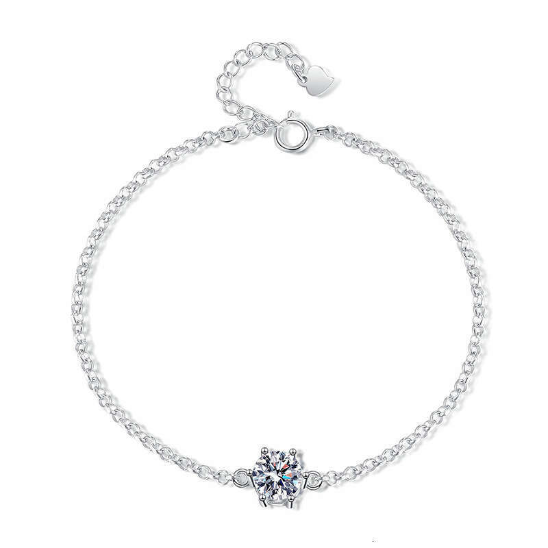 Moissanite Six-Prong Sier Bracelet for Women, INS Style, Light , Fashionable, Exquisite Craftsmanship, Quality f5c
