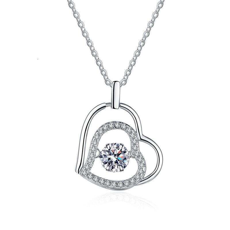 Pure Sier Pendant for Women, PT950 Plated, Heart-to-Heart Vibrant Pendant, D Color Moissanite Necklace, Valentine's Day Gift 5c4