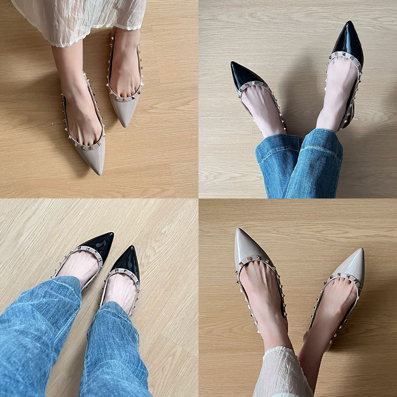 Spring Summer designer heels loafers womens ballet flats Fashion Metal Rivet shallow mouth luxury sandals Women dress shoes size 33-40