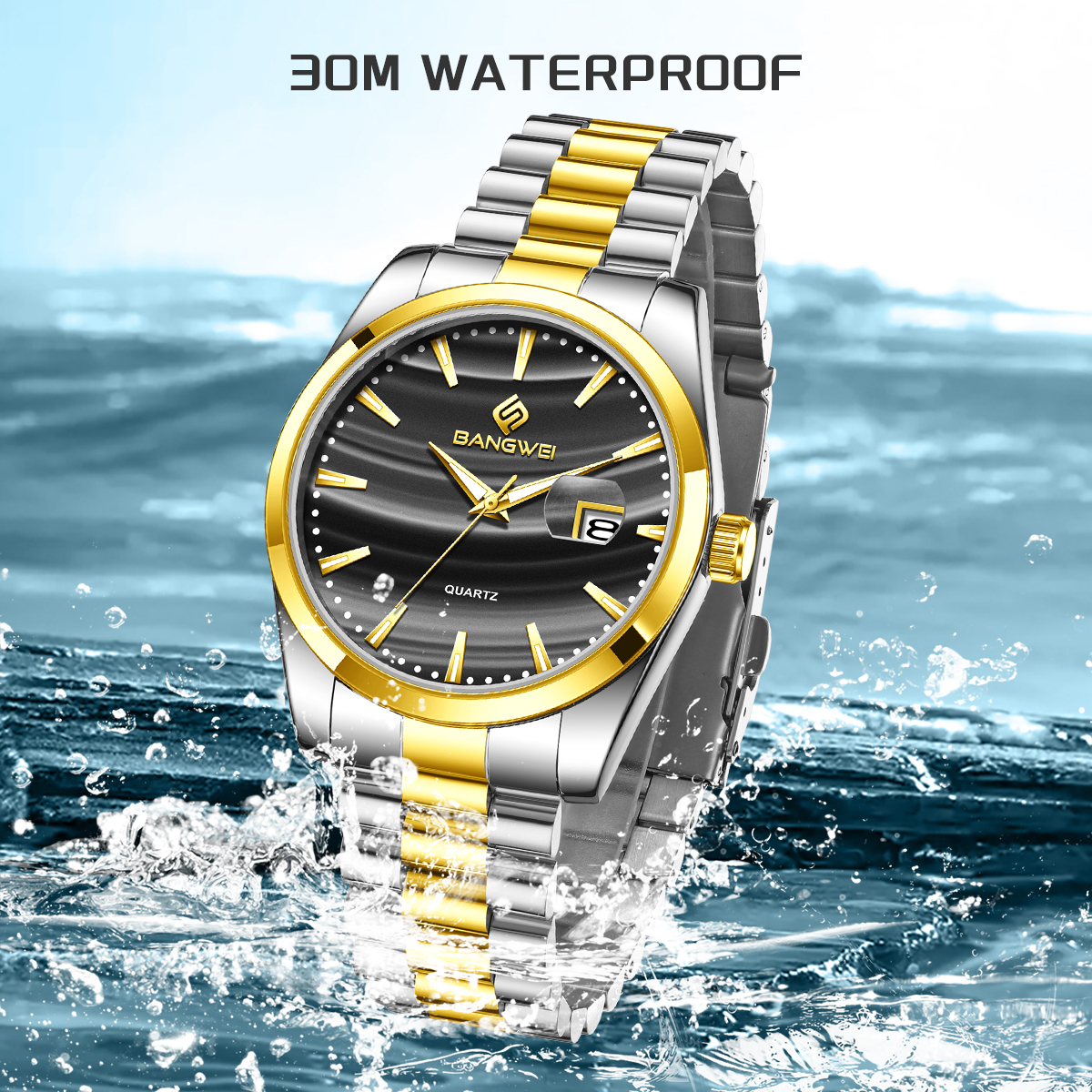 LIEG Men's Watch, Stainless Steel Analog Quartz Watch, Men's Date Waterproof Luxury Casual Easy-to-Read Digital Dial Men's Watch