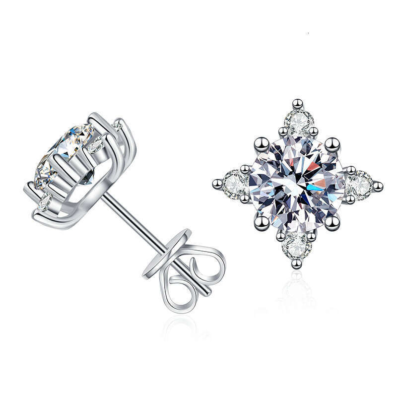 S Pure Sier for Women Four-Prong Eight-Pointed Star D Color One Carat Moissanite Earrings 37d