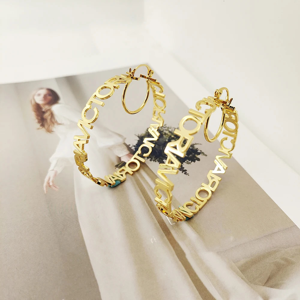 DODOAI 40mm-90mm Hoop Name Earrings Customize Name Earrings Hoop Stainless Steel Customized Personalized Jewelry with Gift Box 250716