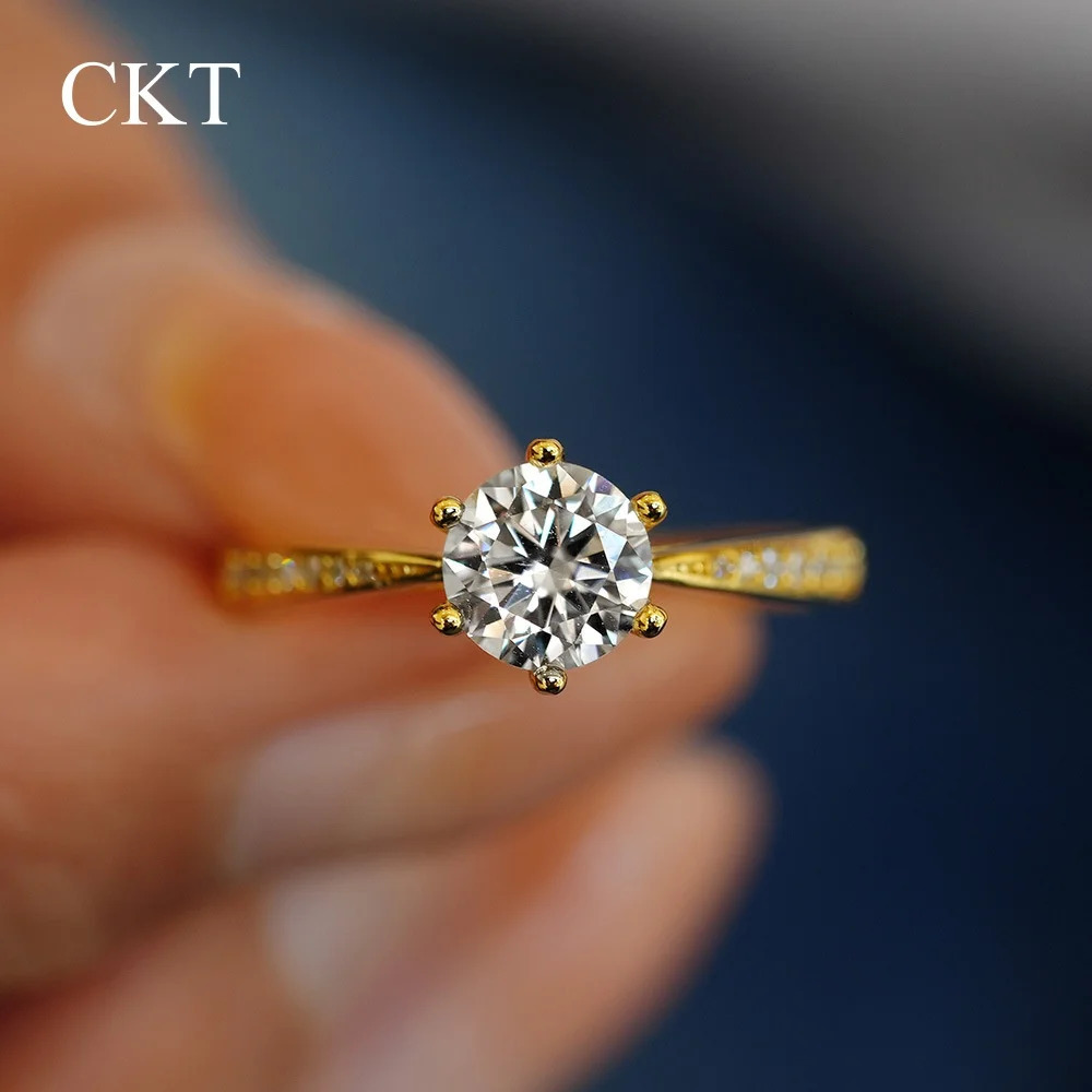 CKT 100% Real 18k Gold Ring 1ct With Certificate Wedding Jewelry For Women Summer Engagement Gift Non Tarnish 250715