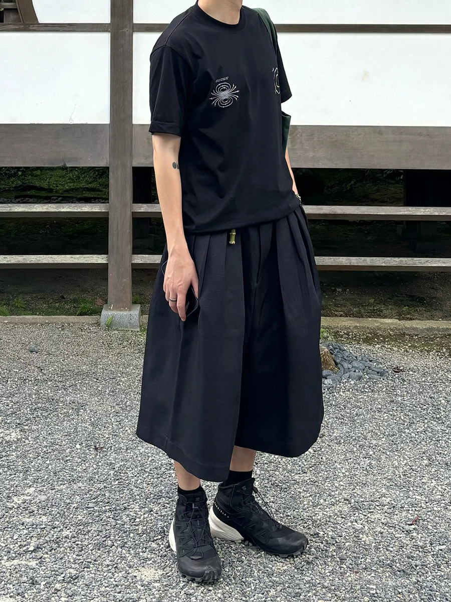 REDDACHiC Unisex Black Baggy Jort Bloomers High Waist Pleated Front Plain Casual Wide Leg Short Pants Acubi Fashion 250714