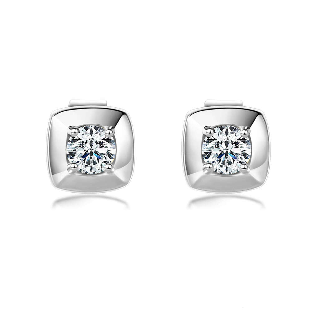 Fashion Fresh Versatile Square S Pure Sier Sleepable Small Sugar Cube Moissanite Earrings for Women