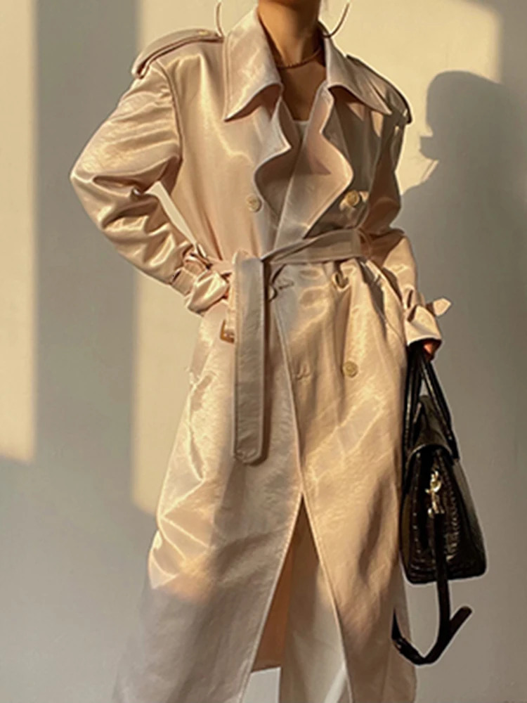 YERMORA white double-breasted eleGant trench for women lapel long sLeeve windbreaker fashion spring autumn 2025 A274 250715