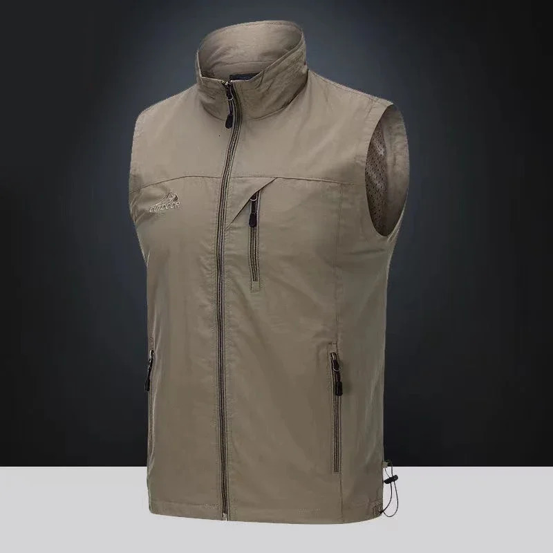 Spring and Summer Thin Middle Elderly Casual Vest Mens Solid Standing Neck Breathable Large Loose Shoulder Coat 250707