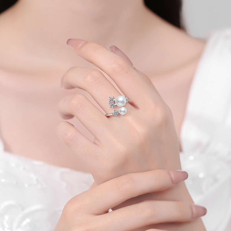S Pure Moissanite for Women Freshwater Pearl Adjustable Silver Ring 583
