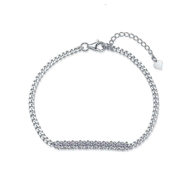 S Pure Sier Korean Style Smiling Cuban High-end Elegant D Color 90 Single Dia 3mm 10 Points Moissanite Bracelet c35