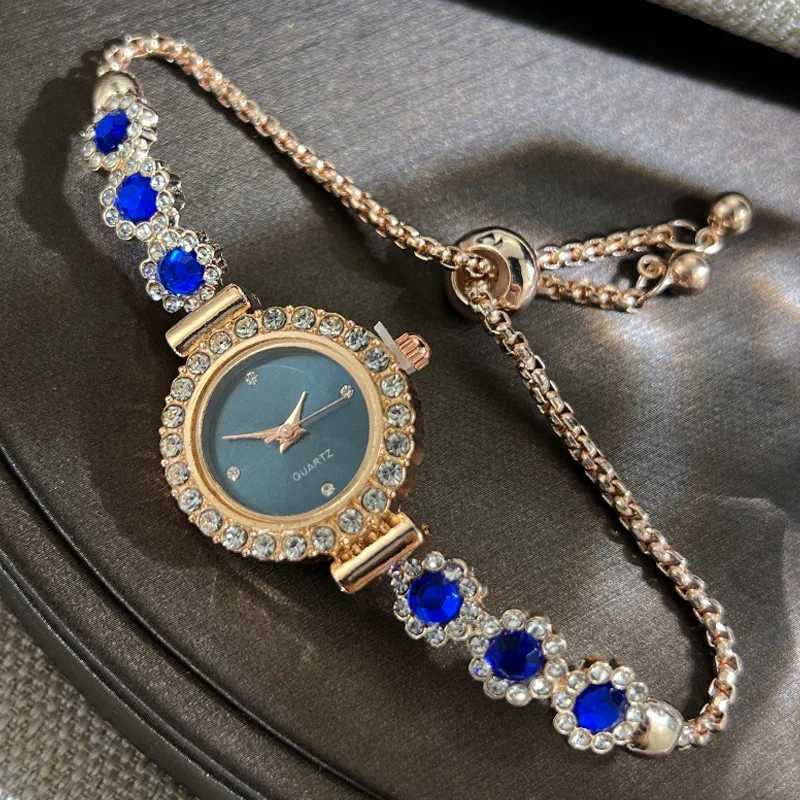Womens Watch Fashion Color Imitation Gemstone Fashion Style Quartz Watch Pullable Bracelet Womens Watch Girls Gift W250718