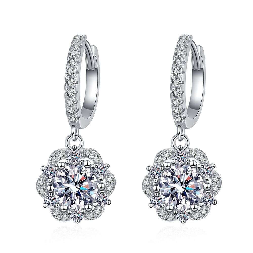 S Sterling Sier Drop Rose Flower Style 1 Carat D Color Moissanite Dia Earrings 5da