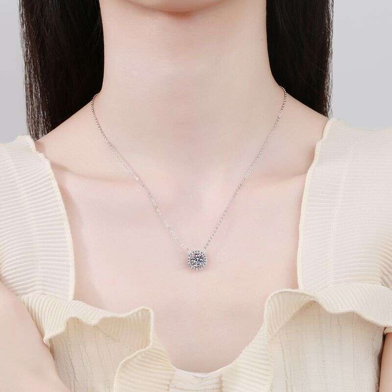 Moissanite Necklace Sier Pendant Plated PT950 Classic Precision Round Fashion Simple Collarbone Chain 903