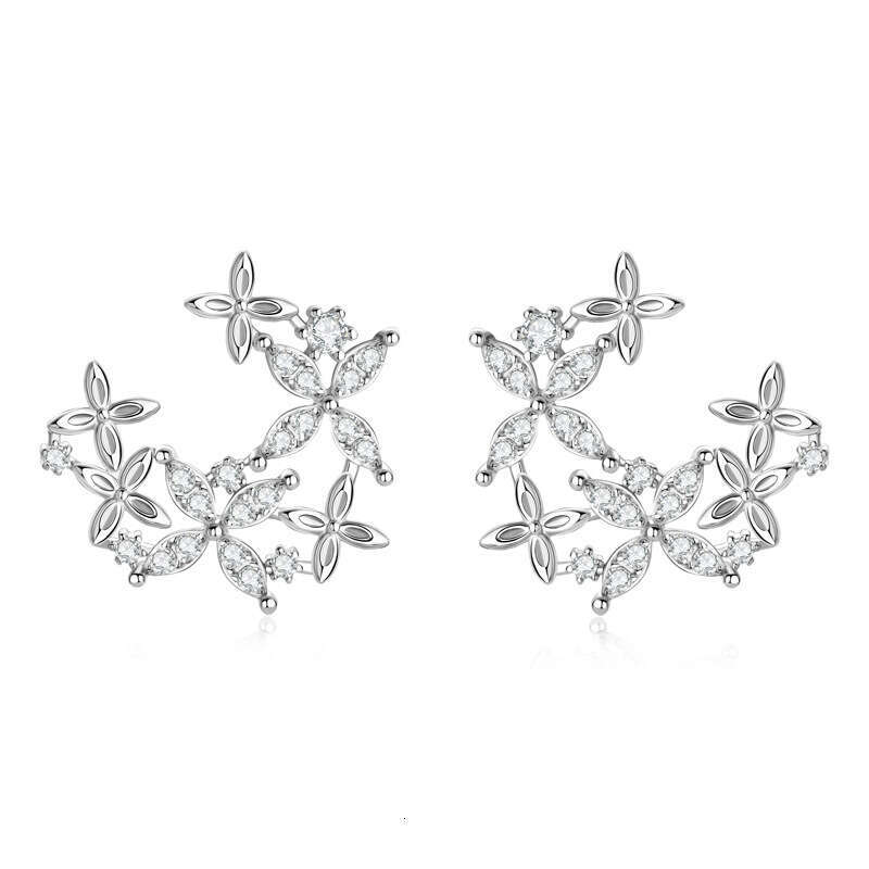Star Style Fashion Light High-end Clover Irregular Moissanite Sier Gold-plated Earrings