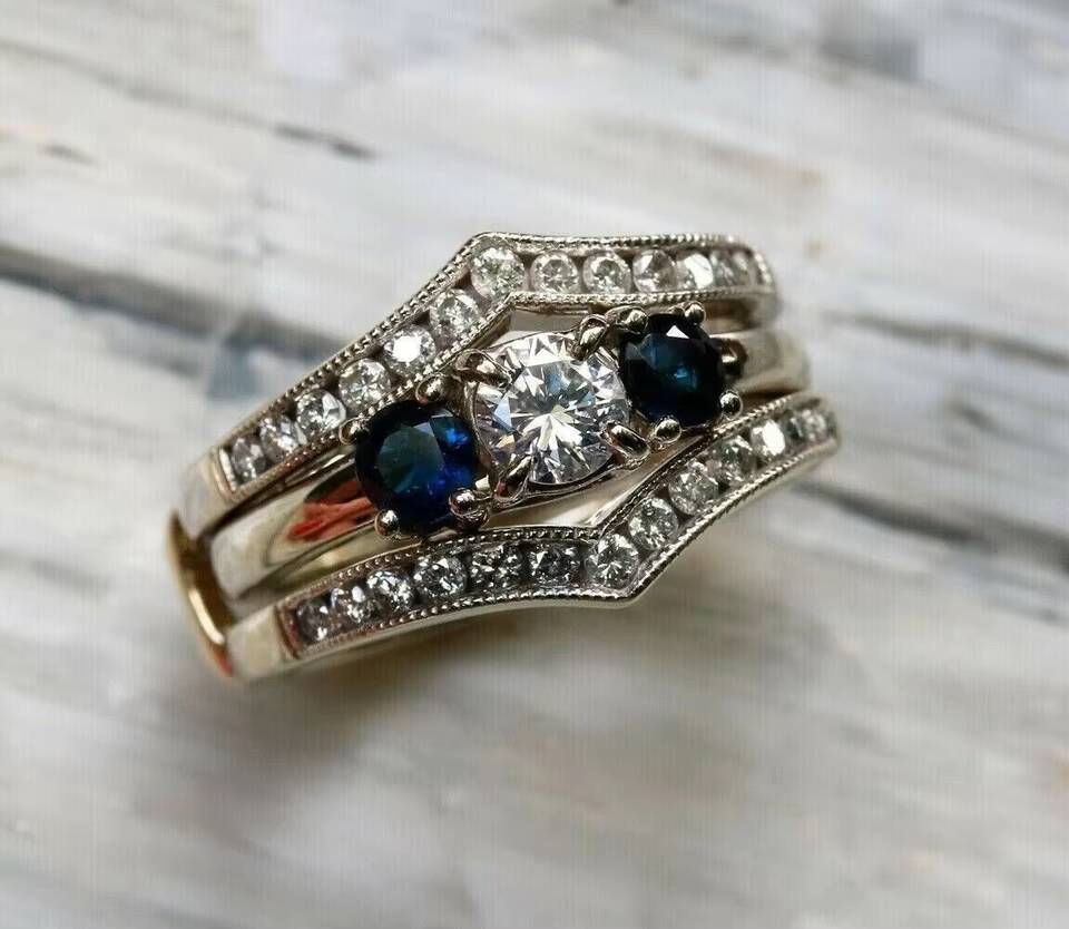 14K White Gold Plated Moissanite Rings Round Simulated Diamond Stunning Enhancer Band Ring