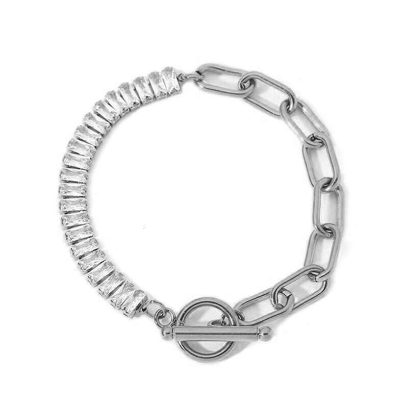 Ins New Luxury Jewelry Designer Bracelet Titanium Steel Square Zircon Bracelet Single Row Tennis Bracelet Round Brand Snake bracelet Chain nail bracel
