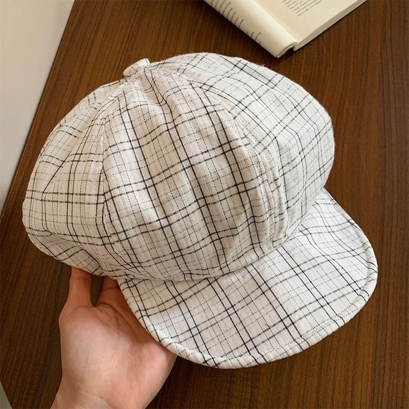 Ins Fresh Green Plaid Octagonal sboy Hats for Women Spring and Summer Show Face Small Retro Versatile Cloud Berets Cap 250712