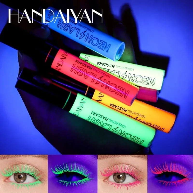 Party Colorful Fluorescent Mascara Lasting Waterproof Luminous Mascara Holiday Eye Makeup Yellow Pink Eyelashes Glow in The Dark 250717