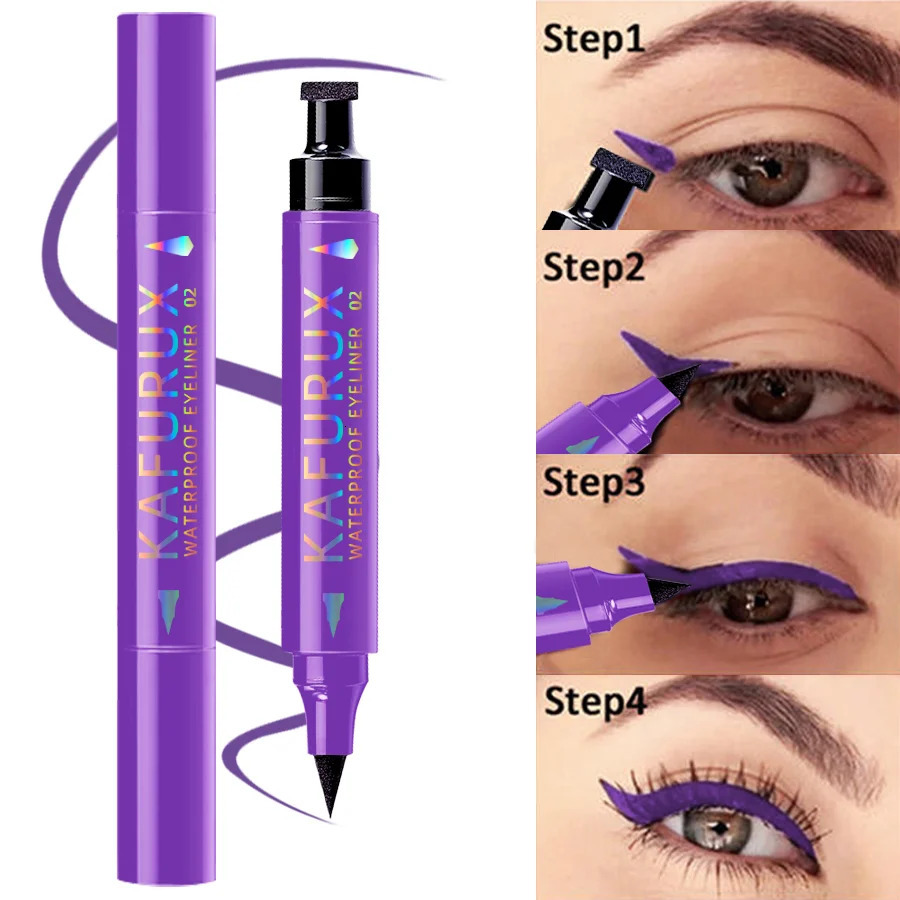 3 Colors Double Head Star Seal Eyeliner Waterproof Stamp Pen Black Blue Purple Eye Liner Pencil Fast Drying Lazy Eye Makeup 250717