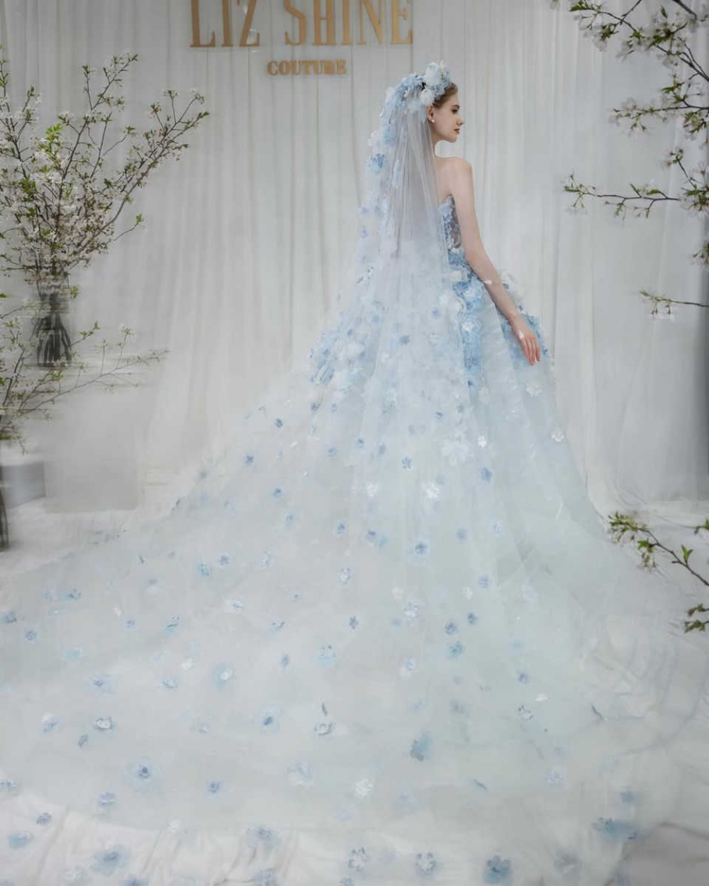 Fairy High Grades Party Evening Dress Appliques Blue Petal Strapless Lace A-Line Princess Bridal Gowns Customized