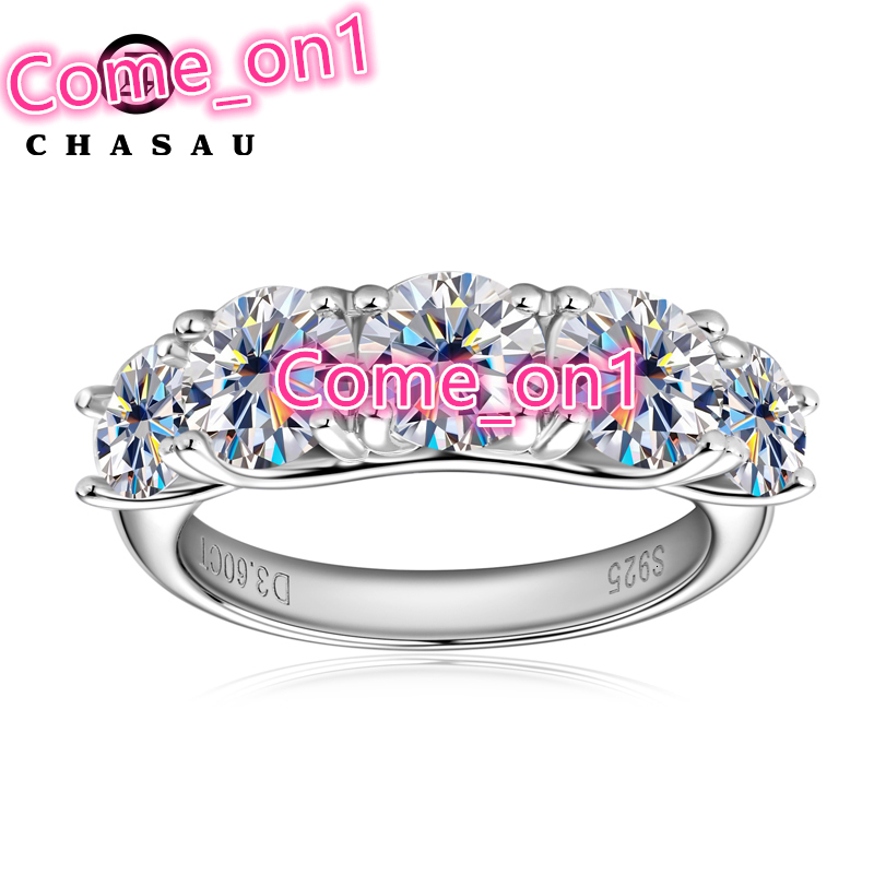 Engagement Wedding Ring Women D Color VVS1 925 Sterling Silver Five Stone Round Cut Moissanite Ring for Women