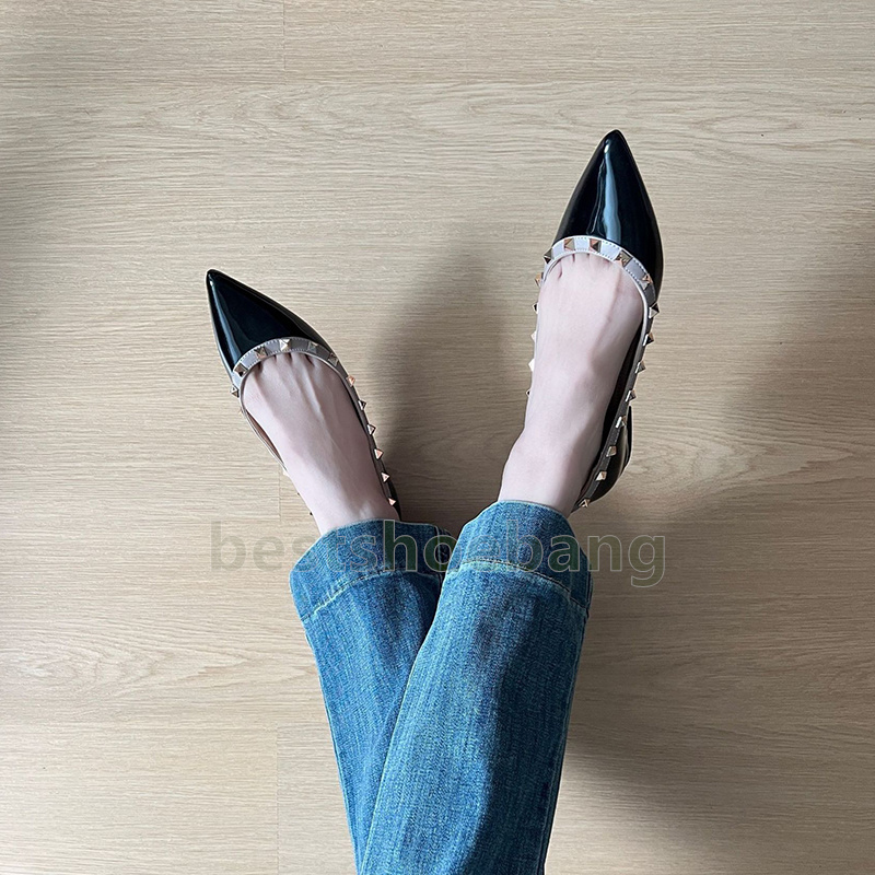 Spring Summer designer heels loafers womens ballet flats Fashion Metal Rivet shallow mouth luxury sandals Women dress shoes size 33-40