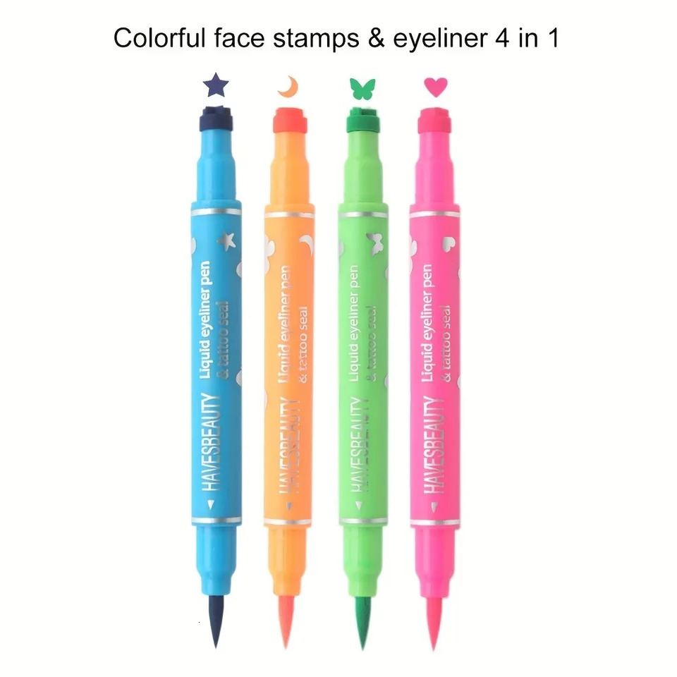 Double-head Liquid Stamp Eyeliner Set 4 Styles/Colors Waterproof Slim Gel Felt Tip Liquid EyelinerStars Hearts Moon Butterfly 250716