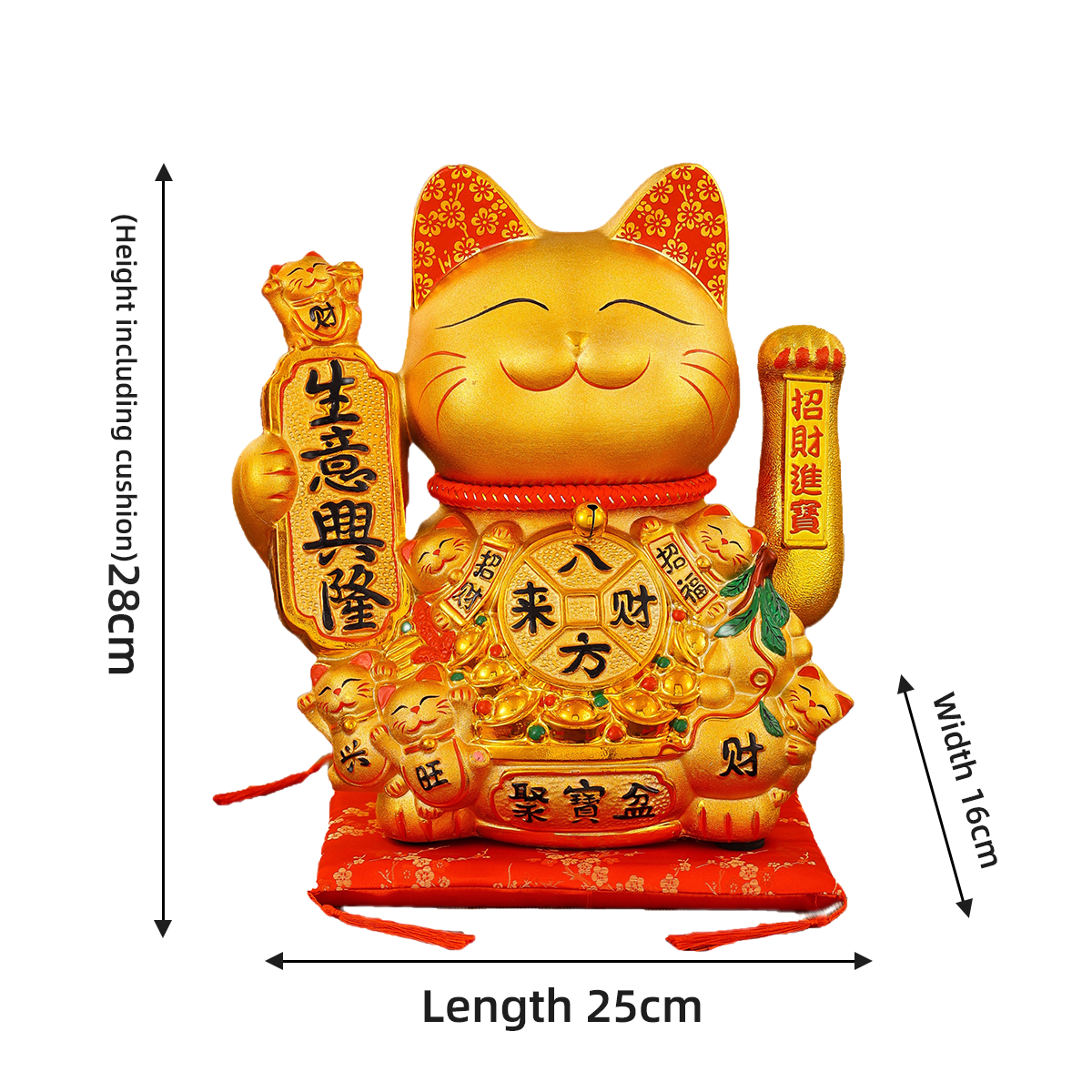 Wealthy Feline Sculpture: Robust Porcelain Kitty Figure w/ Automated Movement Ideal Housewarming Present Wealth-Symbolic Design for Home Decor