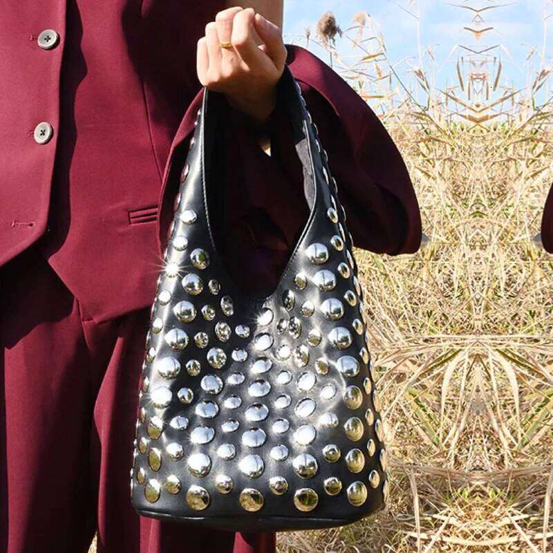 2025 New Rivet Women's Fashion Shoulder y2k Commuting Bucket Armpit Bag Handbag