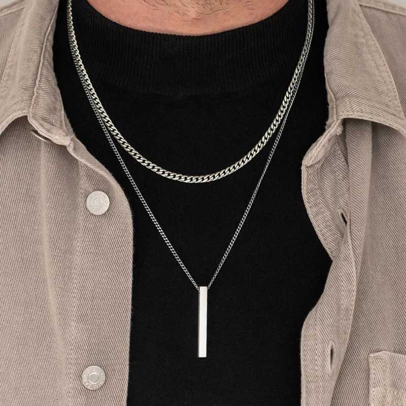 Mens Vertical Bar Necklaces Stacking Stainless Steel Geometric Pendant with Wheat Rope Cuban Chain Mens Jewelry Gift W250718