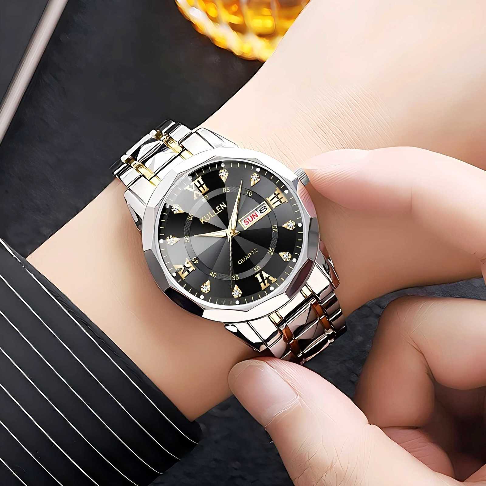 New Luxury Mens Watch Business Roman Numerals Dual Calendar Fashion Student Youth Quartz Watch W250718