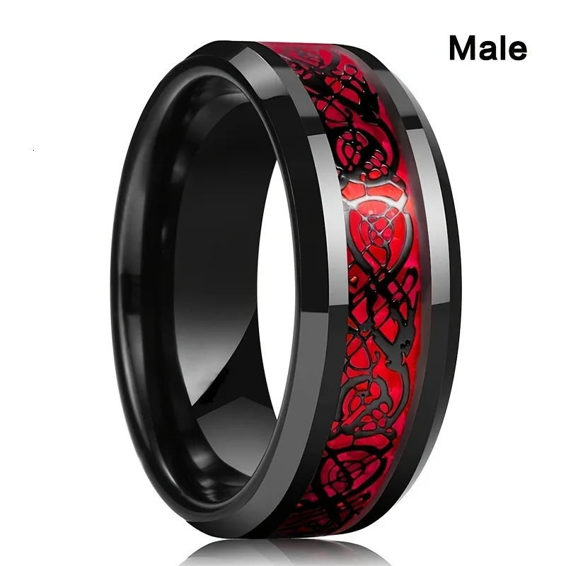 Charm Couple Rings For Men Stainless Steel Celtic Dragon Ring Heart Red Zircon Women Wedding Set Valentines Day Jewelry 250716