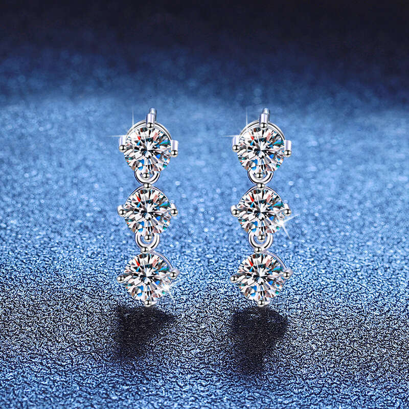 French Style Sterling Sier Tassel High-end Feel 3 Carat Moissanite Earrings for Women c62