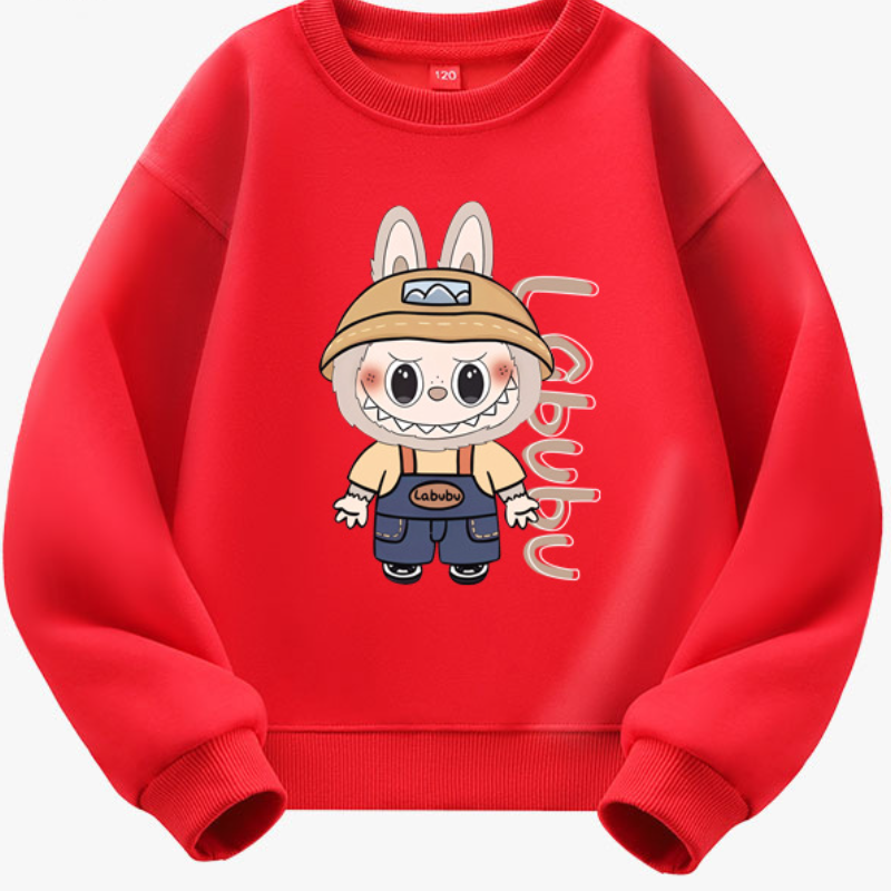 LABUBU pure cotton children's long-sleeved top soft and comfortable pattern printing design children's spring and autumn top comfortable and
