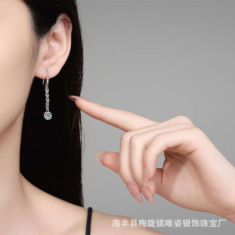Moissanite Chinese Style National Trend Phoenix Tail Chain Elegant High-end Tassel Starry Sky Earrings Ear Thread 791