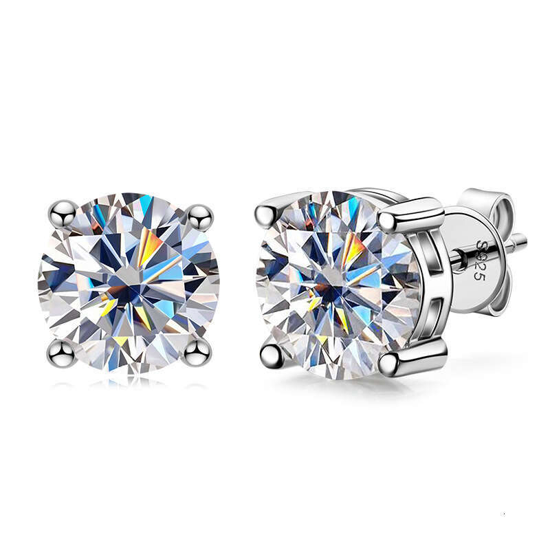 New D Color Moissanite 2 Carat Light High-end Feel Pure Sier Gold-plated Earrings for Women