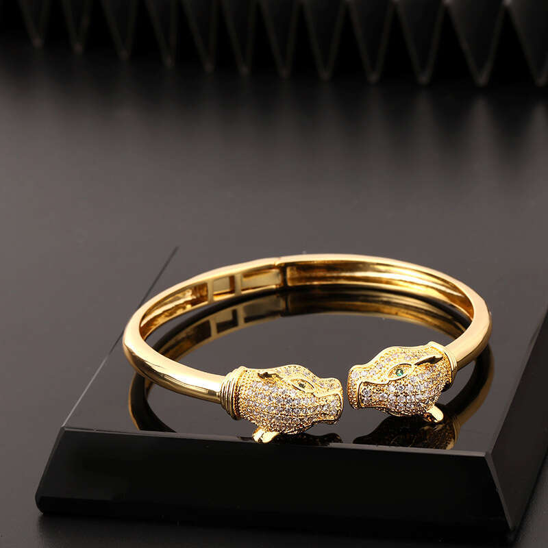 Personalized Leopard Open Trendy Wild Cheetah Hip Hop Electroplated Micro Inlaid Zircon Bracelet New jewelry
